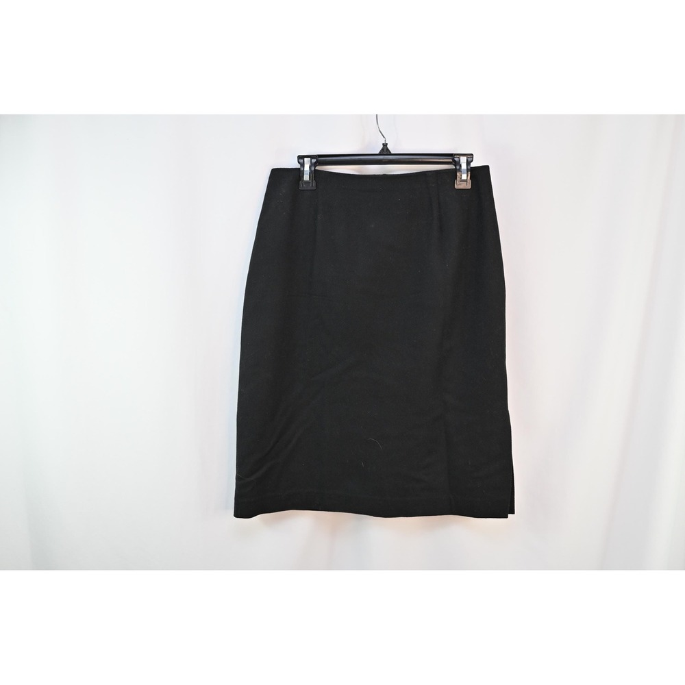 Vintage Requirements Black Wool Skirt Womens Size 10 Pencil Midi Slit Solid
